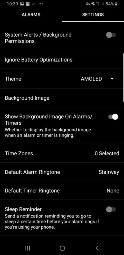 Alarmio Android App Settings