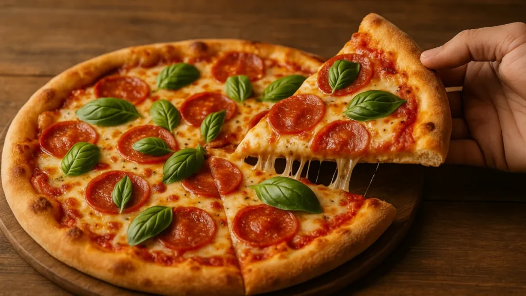 Some Taking a Slice of A Pizza