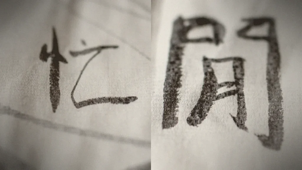 The characters 忙, busy, and 閒, leisure, painted in ink on rice paper